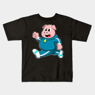 Pig at Fitness - Jogging with Jogging suit Kids T-Shirt